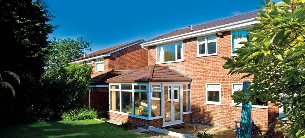 guardian roof on conservatory in garden